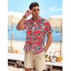 COOFANDY Mens Casual Linen Shirt Short Sleeve Button Down Shirt Summer Beach Hawaiian Shirts(Leaves-red)