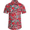 COOFANDY Mens Casual Linen Shirt Short Sleeve Button Down Shirt Summer Beach Hawaiian Shirts(Leaves-red)