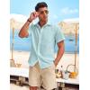 COOFANDY Mens Casual Linen Shirt Short Sleeve Button Down Shirt Summer Beach Hawaiian Shirts(Light Blue)