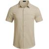 COOFANDY Mens Casual Linen Shirt Short Sleeve Button Down Shirt Summer Beach Hawaiian Shirts(Light Coffee)
