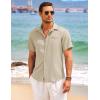 COOFANDY Mens Casual Linen Shirt Short Sleeve Button Down Shirt Summer Beach Hawaiian Shirts(Light Coffee)