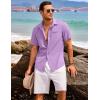 COOFANDY Mens Casual Linen Shirt Short Sleeve Button Down Shirt Summer Beach Hawaiian Shirts(Light Purple)