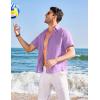 COOFANDY Mens Casual Linen Shirt Short Sleeve Button Down Shirt Summer Beach Hawaiian Shirts(Light Purple)