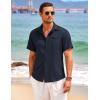 COOFANDY Mens Casual Linen Shirt Short Sleeve Button Down Shirt Summer Beach Hawaiian Shirts(Navy Blue)