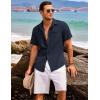 COOFANDY Mens Casual Linen Shirt Short Sleeve Button Down Shirt Summer Beach Hawaiian Shirts(Navy Blue)