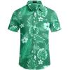 COOFANDY Mens Casual Linen Shirt Short Sleeve Button Down Shirt Summer Beach Hawaiian Shirts(Palm Leaf-green)