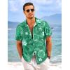 COOFANDY Mens Casual Linen Shirt Short Sleeve Button Down Shirt Summer Beach Hawaiian Shirts(Palm Leaf-green)