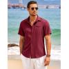 COOFANDY Mens Casual Linen Shirt Short Sleeve Button Down Shirt Summer Beach Hawaiian Shirts(Wine Red)