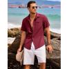 COOFANDY Mens Casual Linen Shirt Short Sleeve Button Down Shirt Summer Beach Hawaiian Shirts(Wine Red)