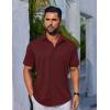 COOFANDY Mens Casual Shirts Short Sleeve Button Down Shirt Wrinkle Free Summer Shirt(Darck Red)