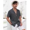 COOFANDY Men’s Casual Shirts Short Sleeve Button Down Shirts Fashion Textured Summer Beach Shirt(Dark Grey)