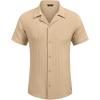 COOFANDY Men’s Casual Shirts Short Sleeve Button Down Shirts Fashion Textured Summer Beach Shirt(Khaki)