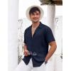 COOFANDY Men’s Casual Shirts Short Sleeve Button Down Shirts Fashion Textured Summer Beach Shirt(Navy Blue)
