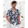 COOFANDY Men’s Casual Shirts Short Sleeve Button Down Shirts Fashion Textured Summer Beach Shirt(Navy-white Flower)