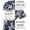 COOFANDY Men’s Casual Shirts Short Sleeve Button Down Shirts Fashion Textured Summer Beach Shirt(Navy-white Flower)