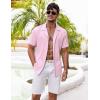 COOFANDY Men’s Casual Shirts Short Sleeve Button Down Shirts Fashion Textured Summer Beach Shirt(Pink)