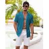 COOFANDY Men’s Casual Shirts Short Sleeve Button Down Shirts Fashion Textured Summer Beach Shirt(Teal)
