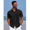 COOFANDY Men’s Casual Short Sleeve Button Down Summer Beach Shirt Lightweight Textured Wrinkle Free Stretch Shirts(Black)