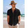 COOFANDY Men’s Casual Short Sleeve Button Down Summer Beach Shirt Lightweight Textured Wrinkle Free Stretch Shirts(Black)