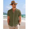COOFANDY Men’s Casual Short Sleeve Button Down Summer Beach Shirt Lightweight Textured Wrinkle Free Stretch Shirts(Chive)