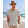 COOFANDY Men’s Casual Short Sleeve Button Down Summer Beach Shirt Lightweight Textured Wrinkle Free Stretch Shirts(Quiet Gray)