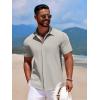 COOFANDY Men’s Casual Short Sleeve Button Down Summer Beach Shirt Lightweight Textured Wrinkle Free Stretch Shirts(Quiet Gray)
