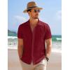 COOFANDY Men’s Casual Short Sleeve Button Down Summer Beach Shirt Lightweight Textured Wrinkle Free Stretch Shirts(Scarlet)