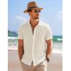 COOFANDY Men’s Casual Short Sleeve Button Down Summer Beach Shirt Lightweight Textured Wrinkle Free Stretch Shirts(Vanilla Ice)