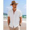 COOFANDY Men’s Casual Short Sleeve Button Down Summer Beach Shirt Lightweight Textured Wrinkle Free Stretch Shirts(White)