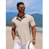 COOFANDY Men’s Casual Short Sleeve Button Down Summer Beach Shirt Lightweight Textured Wrinkle Free Stretch Shirts(Wood Ash)