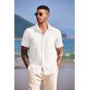 COOFANDY Men’s Casual Short Sleeve Button Down Summer Beach Shirt Lightweight Textured Wrinkle Free Untucked Shirts(White)