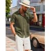 COOFANDY Mens Casual Short Sleeve Shirts Button Down Textured Shirts Summer Beach Shirt with Pocket(Army Green)