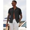 COOFANDY Mens Casual Short Sleeve Shirts Button Down Textured Shirts Summer Beach Shirt with Pocket(Black)