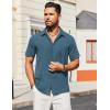 COOFANDY Mens Casual Short Sleeve Shirts Button Down Textured Shirts Summer Beach Shirt with Pocket(Grey Blue)
