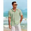 COOFANDY Mens Casual Short Sleeve Shirts Button Down Textured Shirts Summer Beach Shirt with Pocket(Light Green)