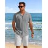 COOFANDY Mens Casual Short Sleeve Shirts Button Down Textured Shirts Summer Beach Shirt with Pocket(Light Grey)