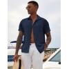 COOFANDY Mens Casual Short Sleeve Shirts Button Down Textured Shirts Summer Beach Shirt with Pocket(Navy Blue)
