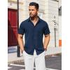 COOFANDY Mens Casual Short Sleeve Shirts Button Down Textured Shirts Summer Beach Shirt with Pocket(Navy Blue)