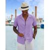 COOFANDY Mens Casual Short Sleeve Shirts Button Down Textured Shirts Summer Beach Shirt with Pocket(Purple)