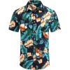 COOFANDY Mens Casual Short Sleeve Shirts Summer Beach Shirt Button Down Textured Shirts Vacation Hawaiian Shirts(Black / Green Leaf)