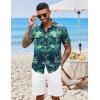 COOFANDY Mens Casual Short Sleeve Shirts Summer Beach Shirt Button Down Textured Shirts Vacation Hawaiian Shirts(Black- Blue & Green Leaf)