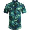 COOFANDY Mens Casual Short Sleeve Shirts Summer Beach Shirt Button Down Textured Shirts Vacation Hawaiian Shirts(Black- Blue & Green Leaf)