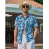 COOFANDY Mens Casual Short Sleeve Shirts Summer Beach Shirt Button Down Textured Shirts Vacation Hawaiian Shirts(Blue / White Plam Leaf)