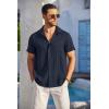 COOFANDY Mens Casual Short Sleeve Shirts Summer Beach Shirt Button Down Textured Shirts Vacation Hawaiian Shirts(Indigo)