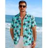 COOFANDY Mens Casual Short Sleeve Shirts Summer Beach Shirt Button Down Textured Shirts Vacation Hawaiian Shirts(Lake Green – Palm Tree)