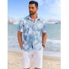 COOFANDY Mens Casual Short Sleeve Shirts Summer Beach Shirt Button Down Textured Shirts Vacation Hawaiian Shirts(Light Blue – Plam Leaf)