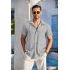 COOFANDY Mens Casual Short Sleeve Shirts Summer Beach Shirt Button Down Textured Shirts Vacation Hawaiian Shirts(Light Grey)