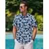 COOFANDY Mens Casual Short Sleeve Shirts Summer Beach Shirt Button Down Textured Shirts Vacation Hawaiian Shirts(Navy Blue – White Leaf)
