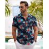 COOFANDY Mens Casual Short Sleeve Shirts Summer Beach Shirt Button Down Textured Shirts Vacation Hawaiian Shirts(Navy-blue Flowers)
