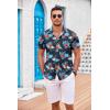 COOFANDY Mens Casual Short Sleeve Shirts Summer Beach Shirt Button Down Textured Shirts Vacation Hawaiian Shirts(Navy-red Floral)